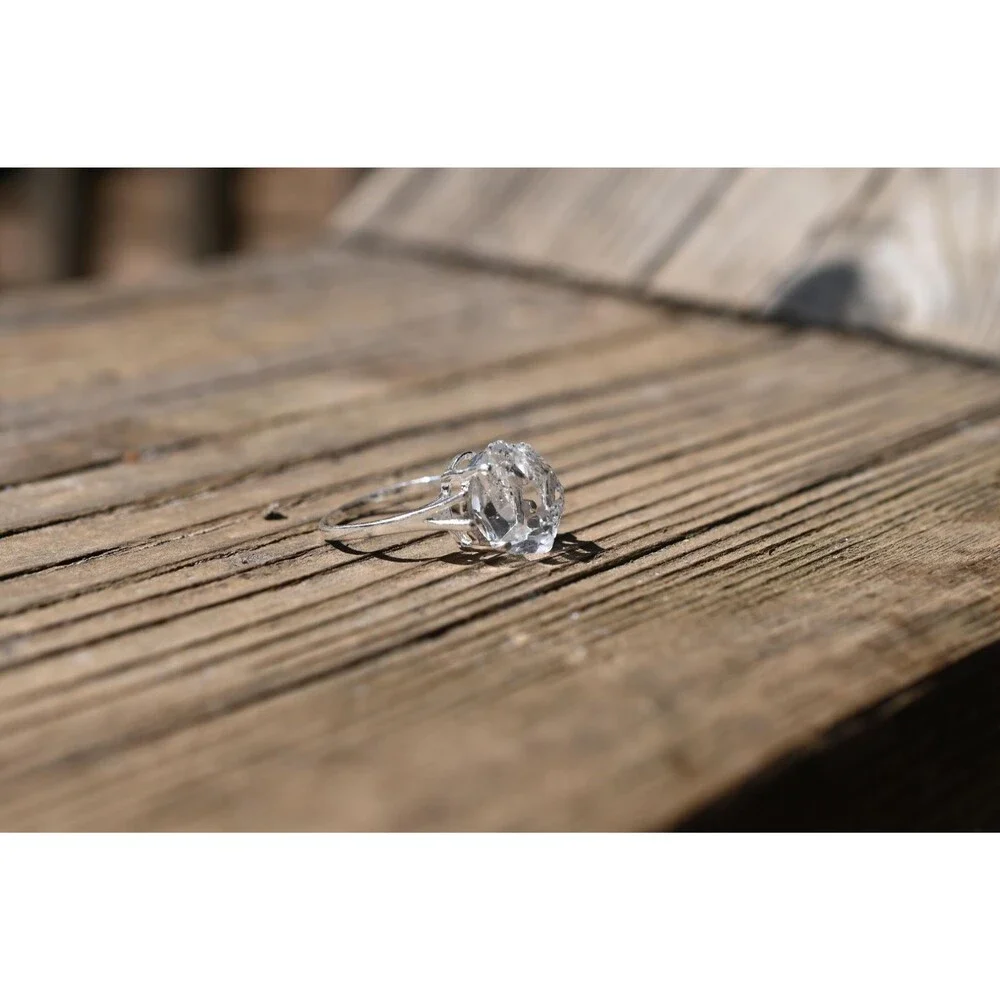 Herkimer Diamond Ring Rustic dainty unique alternative simple boho minimalist na